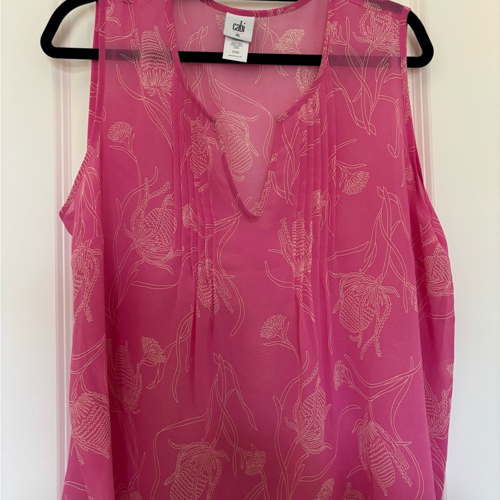 CAbi Pink Floral Sleeveless Blouse